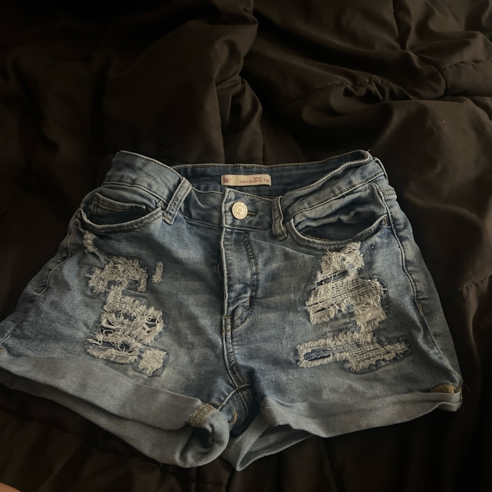 Distressed jean shorts